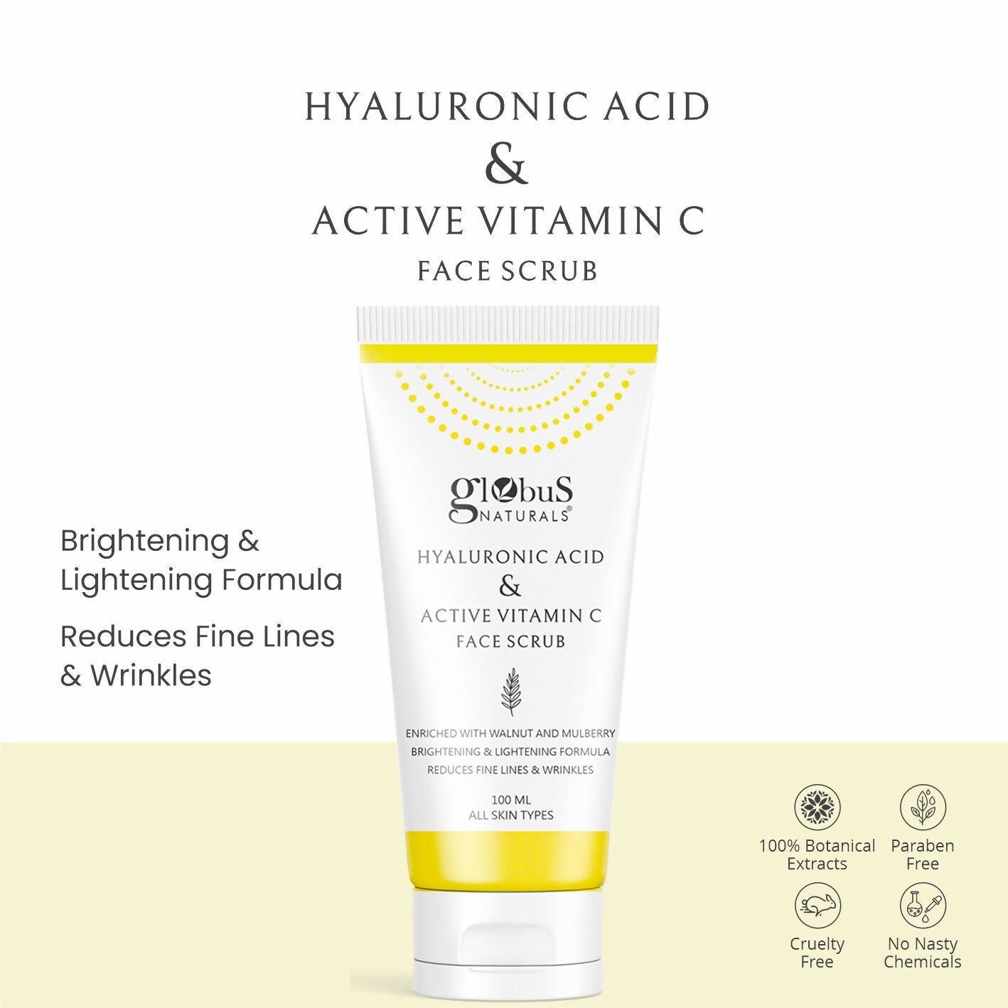 Globus Naturals Hyaluronic Acid & Vitamin C Anti Ageing Face Scrub | Grocsy