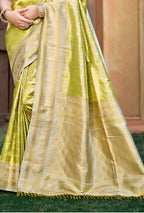 Sangam Prints Light Green Kanjivaram Silk Woven Work Traditional Saree | Grocsy