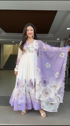 Teeya Creation Multi Color Faux Georgette Digital print With Embroidery Gown | Grocsy