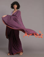 Suta Purple Orange Solid Cotton Blend Saree | Grocsy