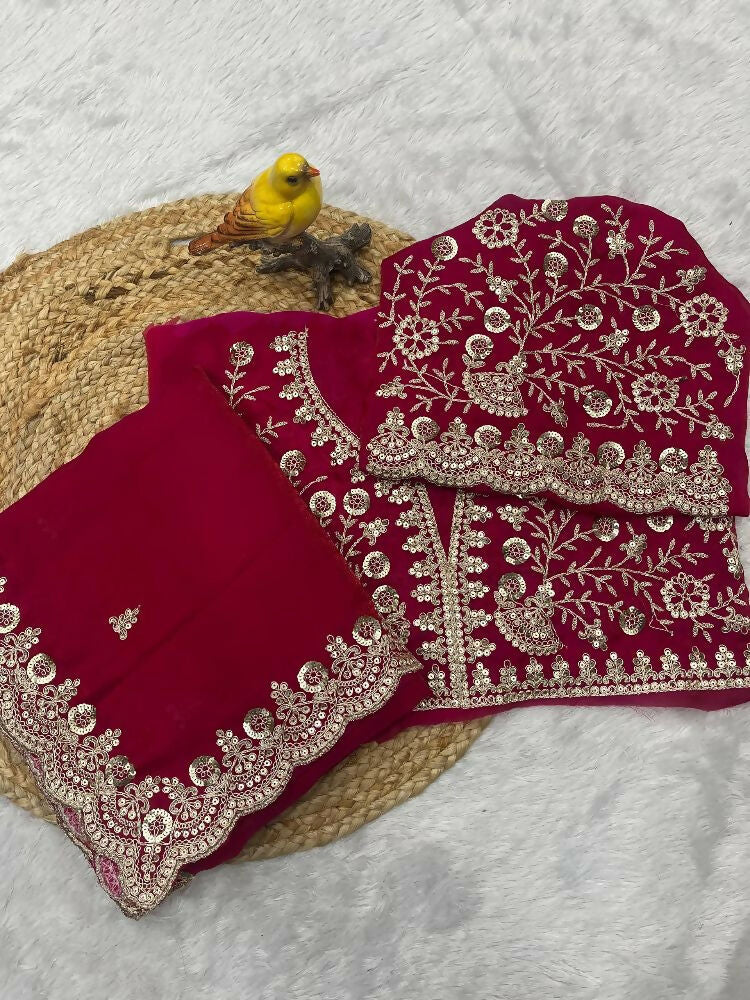 Joban Fashion Red Frendy Satin Silk Party Wear Sarees | Grocsy