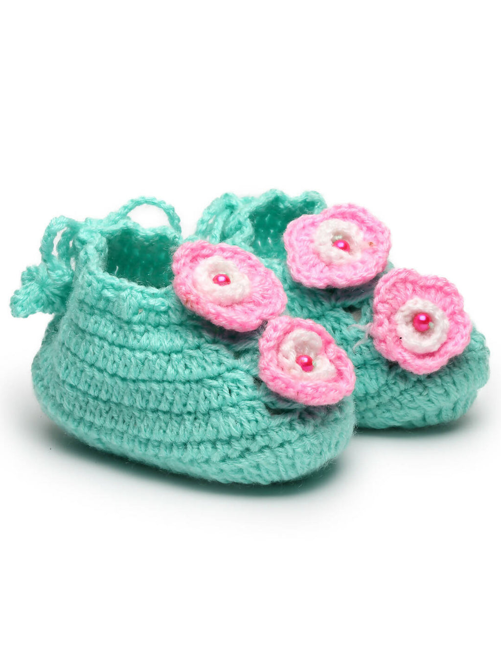 Chutput Kids Woollen Hand Knitted Flower Detailed Booties - Green | Grocsy