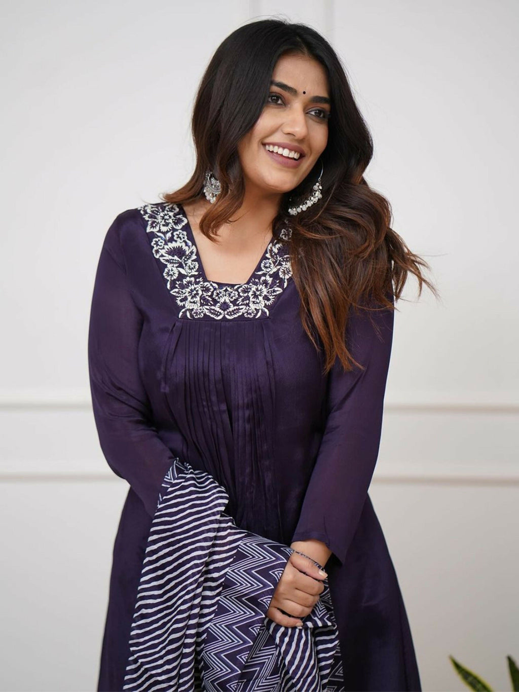 Partywear Designer Viscose Silk With Lining Wine Stitched Suit With Dupatta - Tanisha | Grocsy