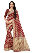 Vamika Maroon Weaving Banarasi Jacquard Saree | Grocsy