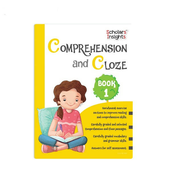 Scholars Insights Comprehension and Cloze Grade 1| English Vocabulary & Grammar Skill Book for Kids| Ages 6-7 Years | Grocsy