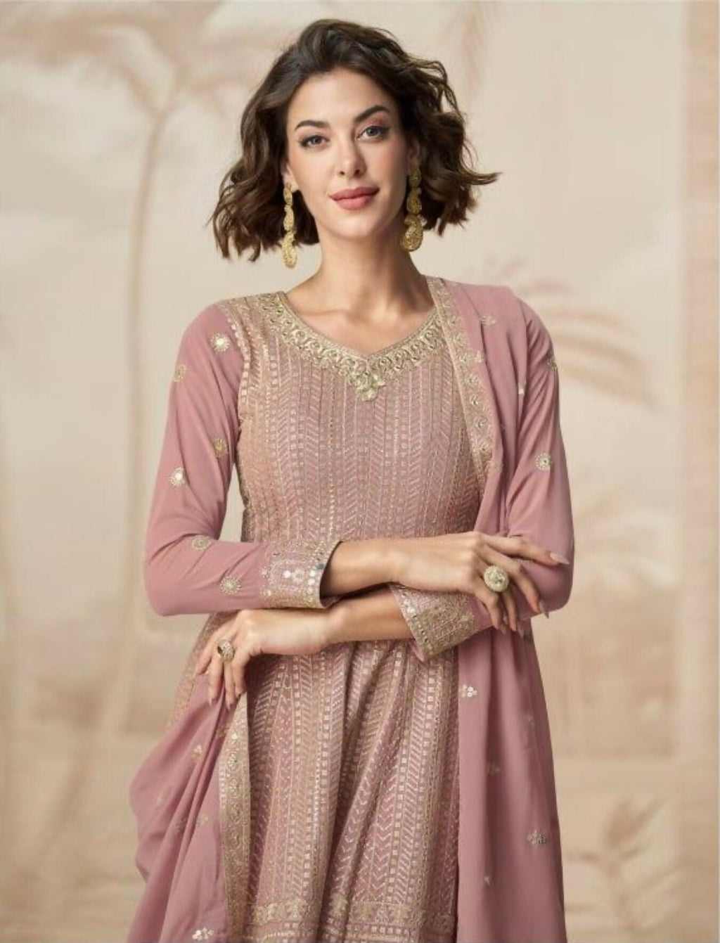 Anaita Peach Heavy Fox Georgette Stitched Suit with Sequence Work | Grocsy