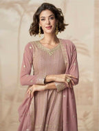 Anaita Peach Heavy Fox Georgette Stitched Suit with Sequence Work | Grocsy