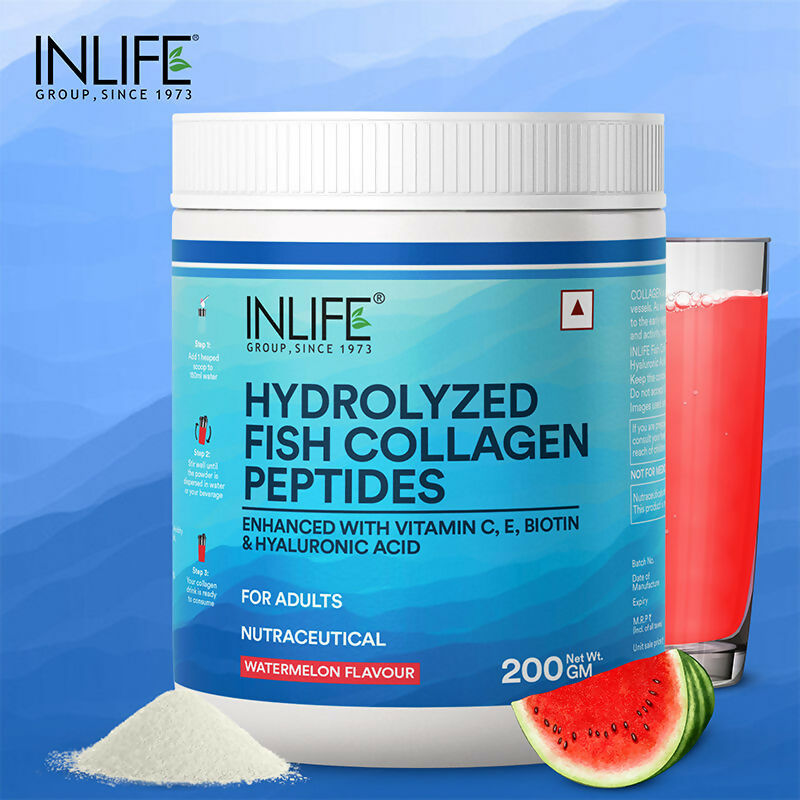Inlife Hydrolyzed Fish Collagen Peptides Powder - Watermelon | Grocsy