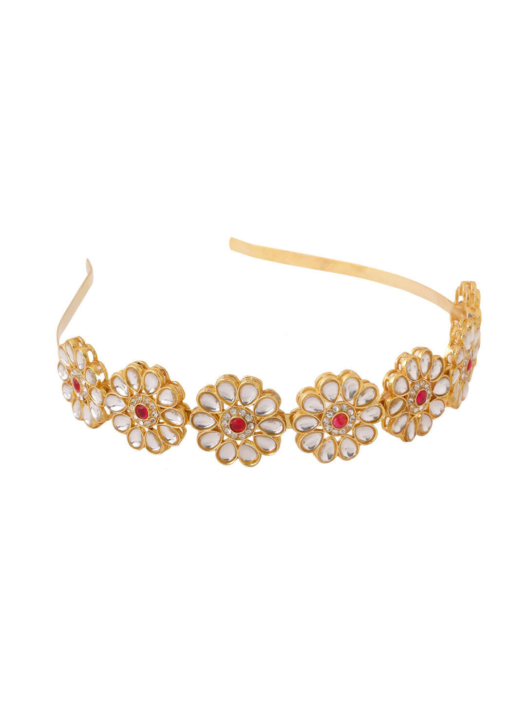 NVR Women's Rajputi Gold-Polished Kundan Matha Patti Hairband | Grocsy