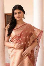 Joban Fashion Rose Gold Pure Banarasi Tissue Saree | Grocsy