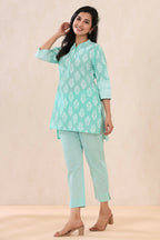 Juniper Mint Geometric Printed Pure Cotton Straight Fit Pants | Grocsy