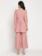 Ahalyaa Pink Ethnic Motifs Printed Angrakha Kurti With Palazzos For Women | Grocsy