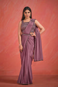Dusky Wine Crepe Silk Georgette Thread & Sequence with Kardana work Saree With Stitched Blouse - Mohmanthan Elegancia | Grocsy