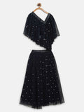 Ahalyaa Navy Blue Net Asymmetric Kids Top With Skirt For Girls | Grocsy