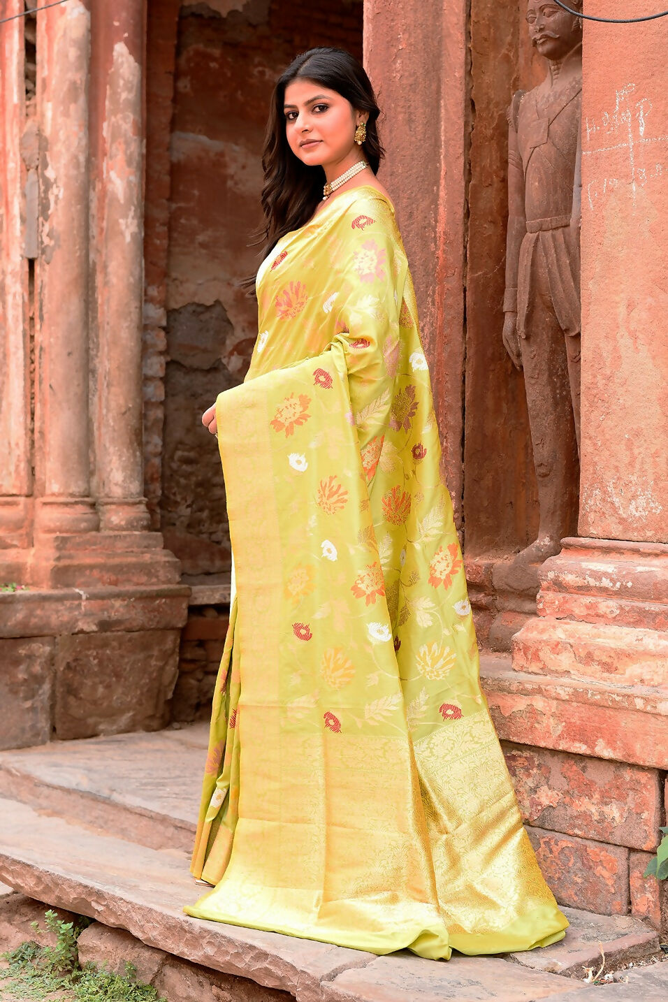 Joban Fashion Light Green Banarasi Katan Pure Handloom Banarasi Silk Saree | Grocsy