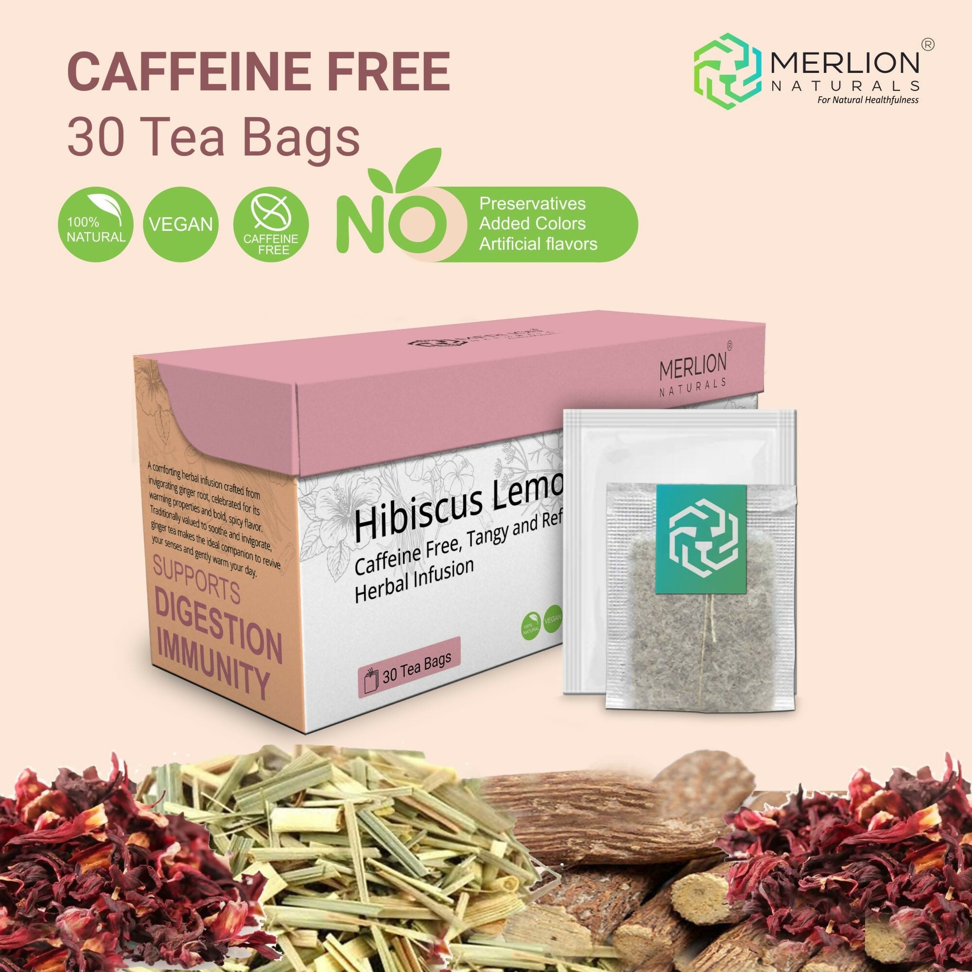 Merlion Naturals Hibiscus Lemongrass Tea Bags | Grocsy