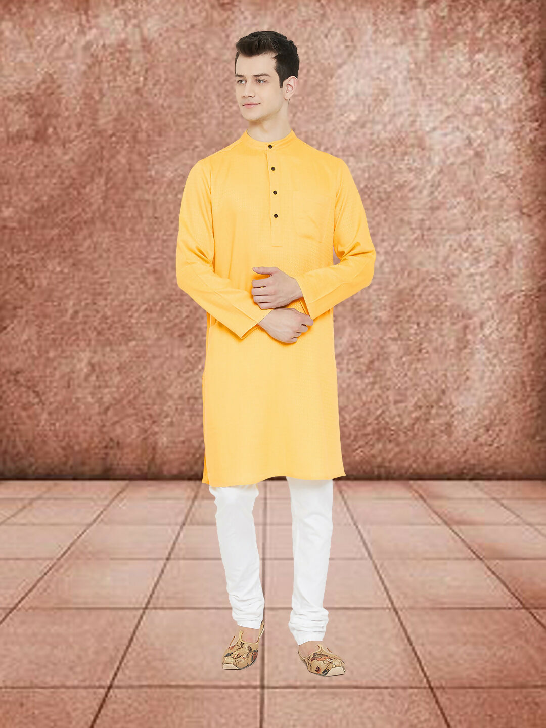 Even Apparels Men's Embroided Yellow Kurta | Grocsy