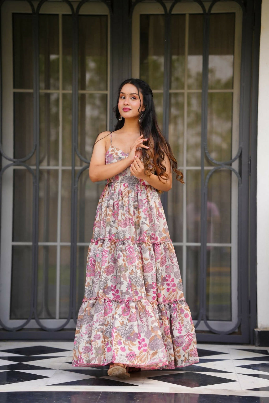 The52 Women's Gorgeous Flared Partywear Designer Poly Rayon Gown-Multi | Grocsy