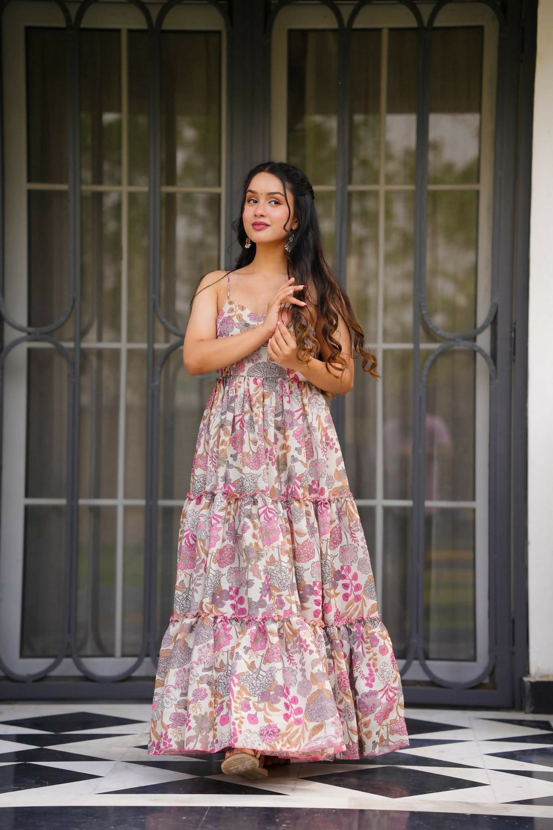 The52 Women's Gorgeous Flared Partywear Designer Poly Rayon Gown-Multi | Grocsy