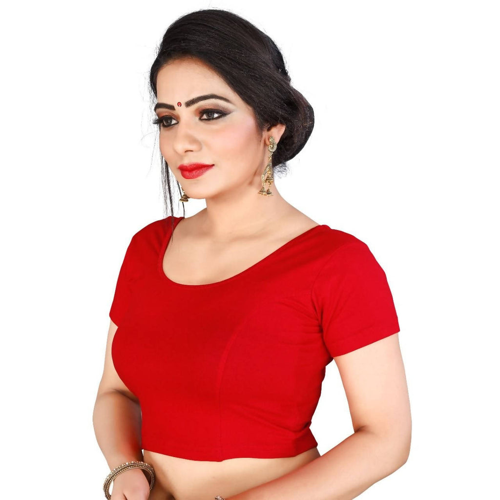 Vamika Red Lycra Plain Blouse | Grocsy