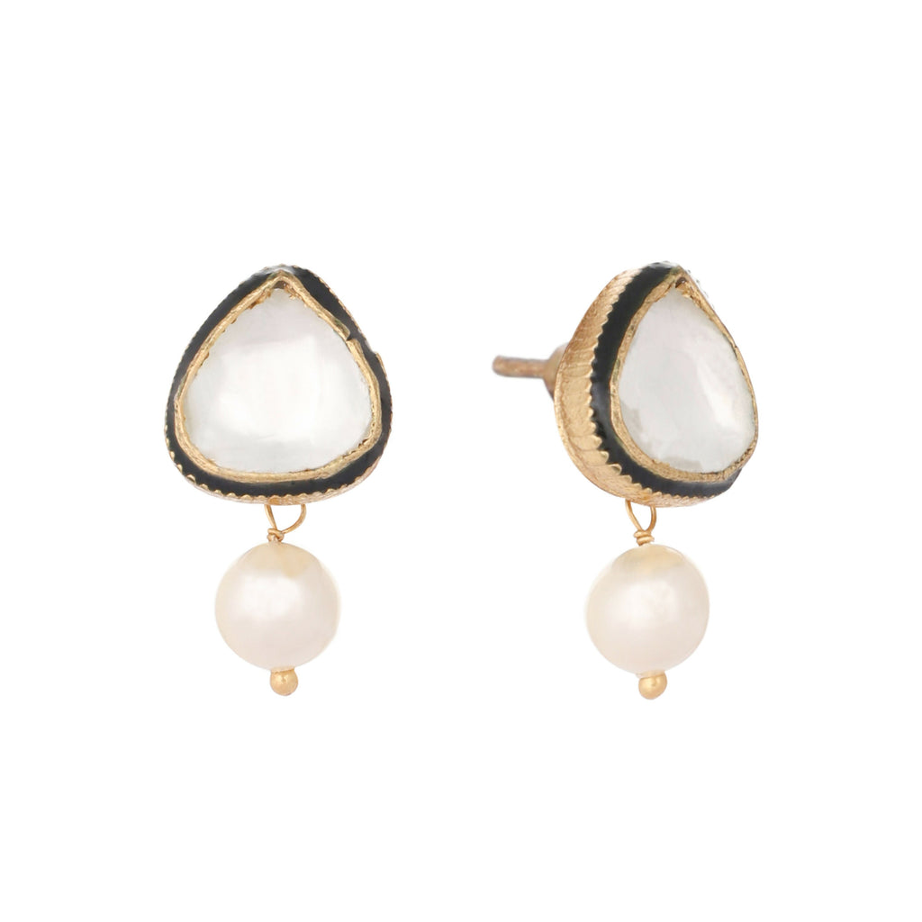 Nuyug 22K Gold Plated Kundan Stone Ethnic Mini Pearl Drop Studs | Grocsy