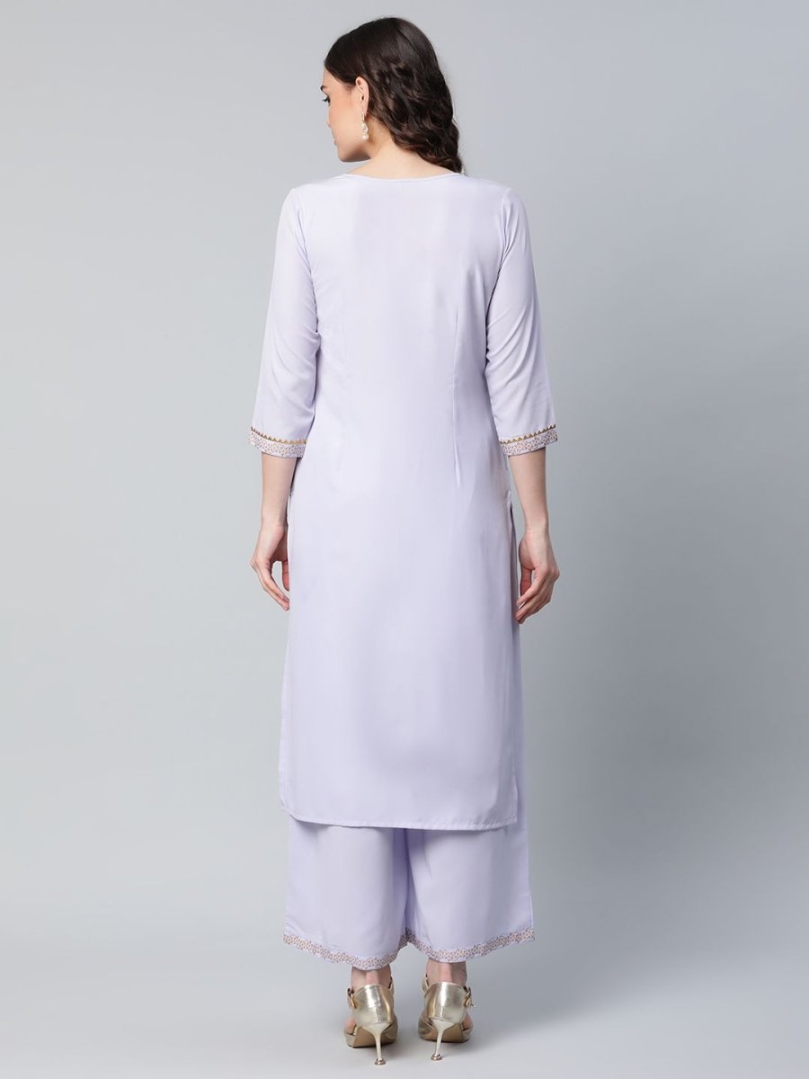 Ahalyaa Women's Powder Blue Crepe Gold Printed Kurta Palazzo Set | Grocsy