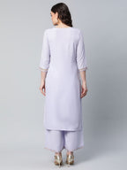 Ahalyaa Women's Powder Blue Crepe Gold Printed Kurta Palazzo Set | Grocsy