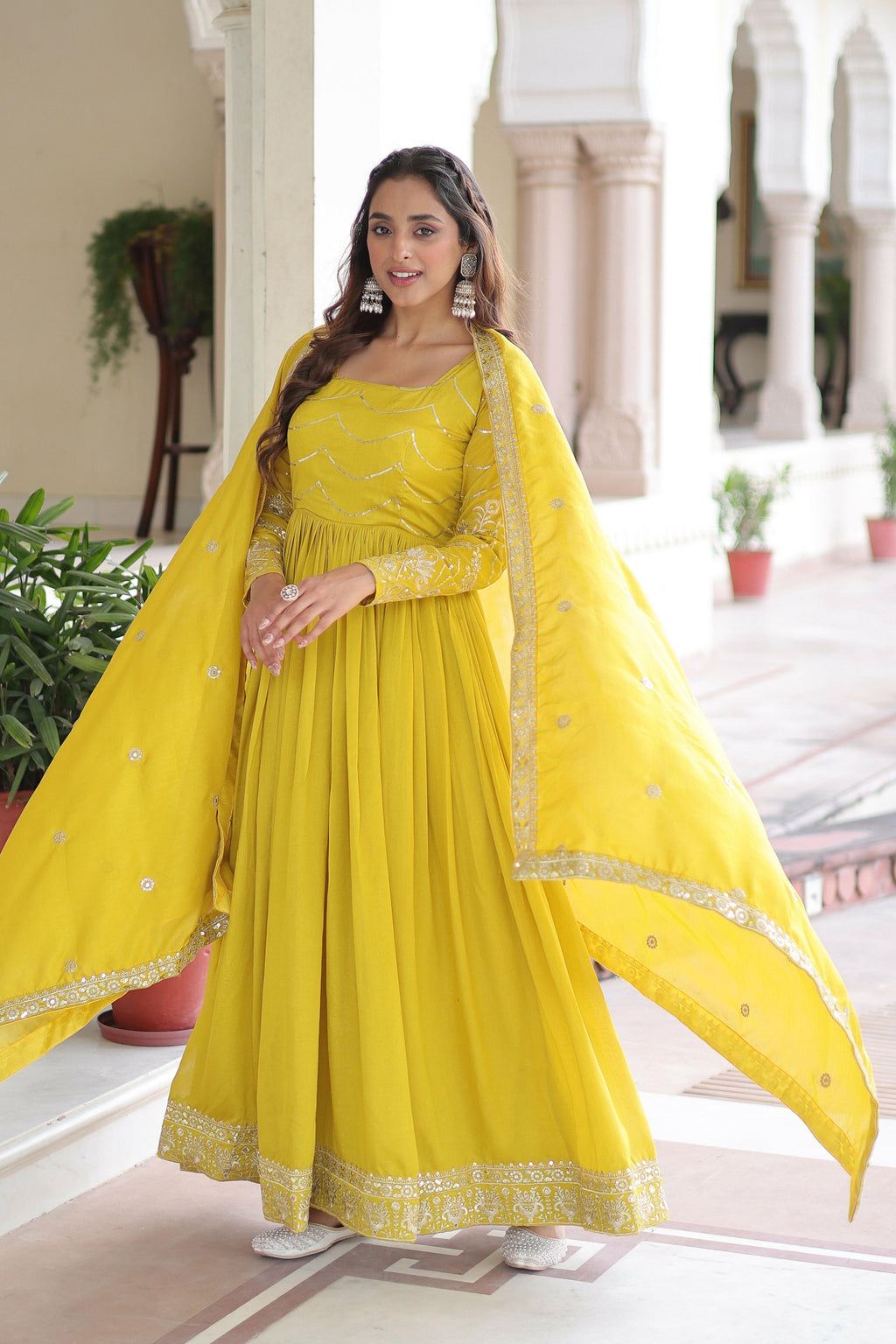 Joban Fashion Yellow Readymade Kurta Set With Sequence embroidery Work | Grocsy