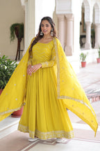 Joban Fashion Yellow Readymade Kurta Set With Sequence embroidery Work | Grocsy