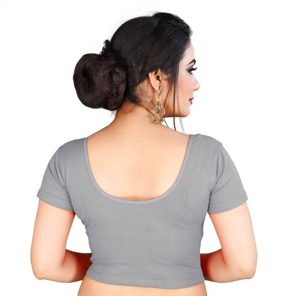 Vamika Grey Lycra Plain Blouse | Grocsy