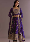 Teeya Creation Purple Color Chinnon Silk Embroidery Work Gown | Grocsy