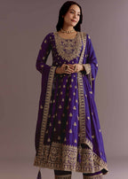 Teeya Creation Purple Color Chinnon Silk Embroidery Work Gown | Grocsy