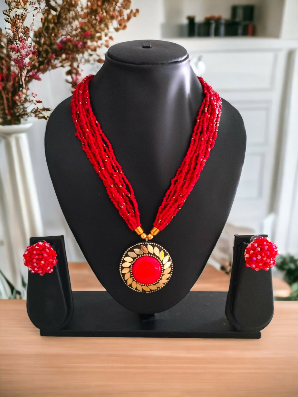 Inhanns All-Day Statement Beaded Necklace Set - Red | Grocsy