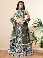 Tulsi Art Glamorous Green Sequins Net Designer Lehenga Choli With Dupatta | Grocsy