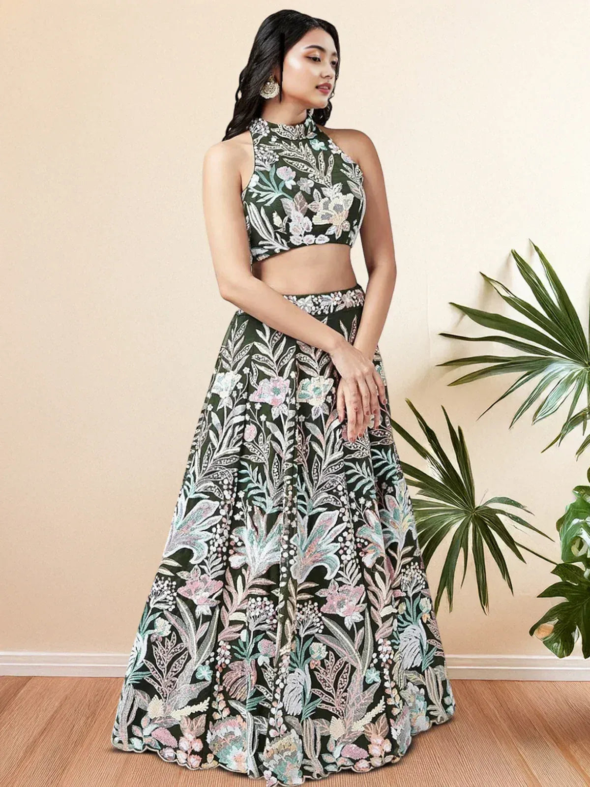Tulsi Art Glamorous Green Sequins Net Designer Lehenga Choli With Dupatta | Grocsy