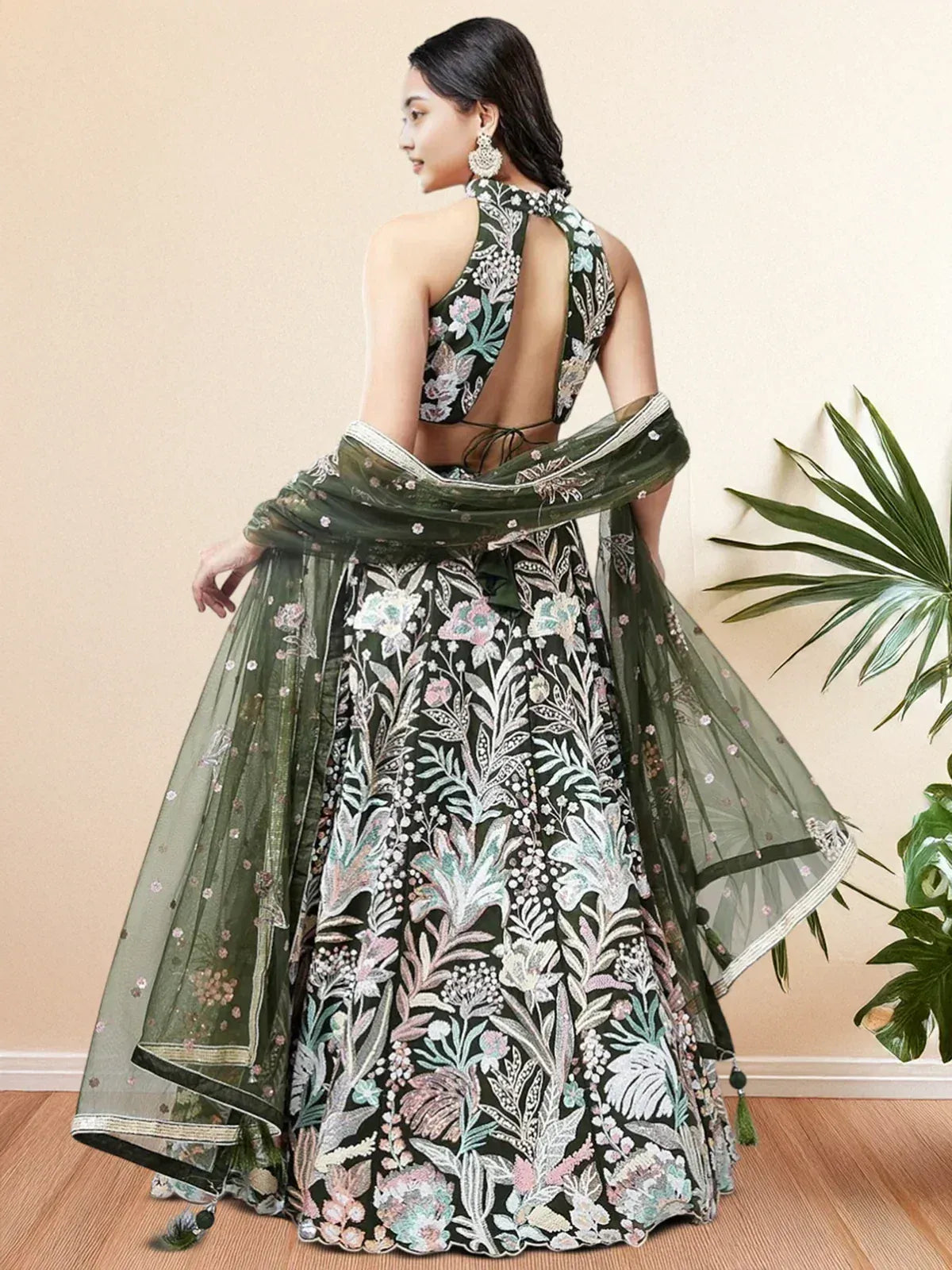 Tulsi Art Glamorous Green Sequins Net Designer Lehenga Choli With Dupatta | Grocsy