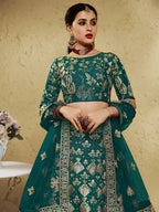 Tulsi Art Glamorous Green Thread Embroidered Silk Lehenga Choli With Dupatta | Grocsy