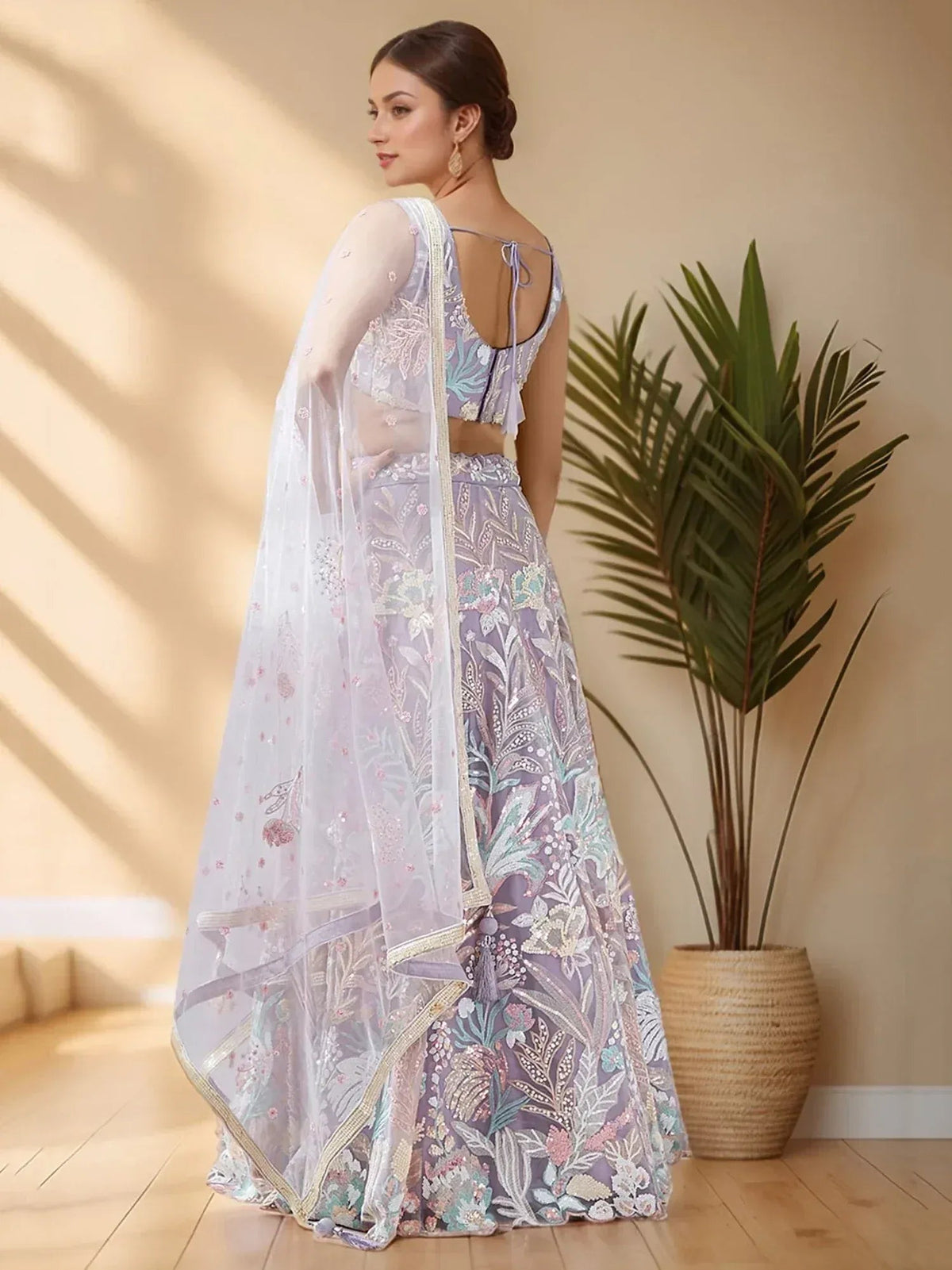 Tulsi Art Glamorous Lavender Sequins Net Bridesmaid Lehenga Choli With Dupatta | Grocsy