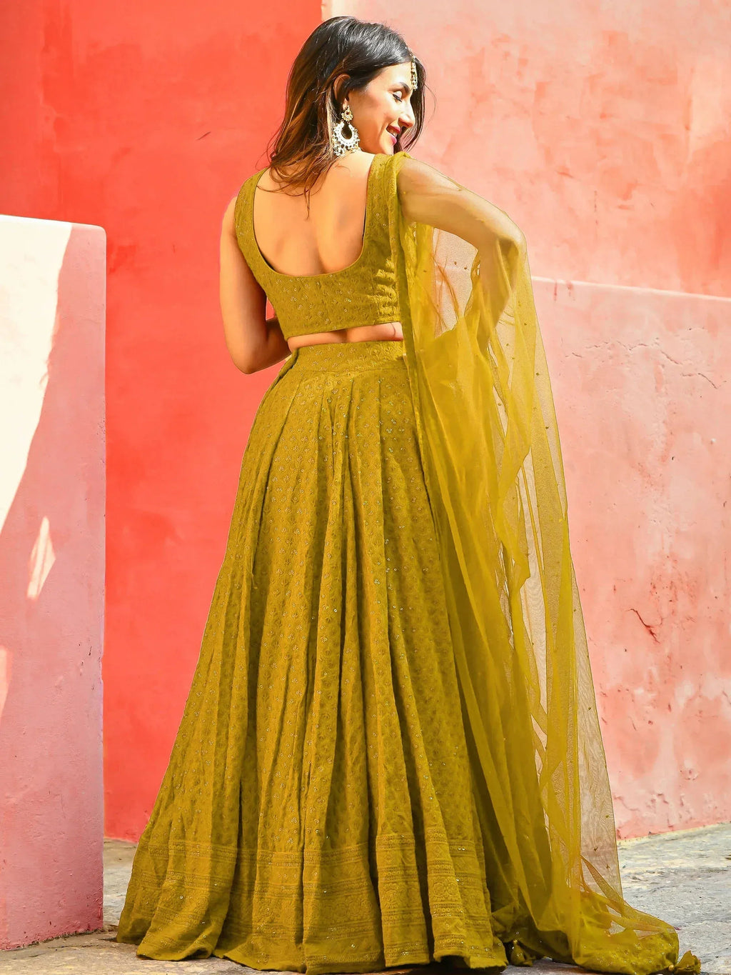 Tulsi Art Glamorous Mustard Yellow Sequins Lehenga Choli With Net Dupatta | Grocsy