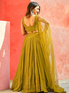 Tulsi Art Glamorous Mustard Yellow Sequins Lehenga Choli With Net Dupatta | Grocsy