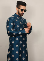 Prazu Fashion Aqua Blue Silk Copper Sequence Work Kurta | Grocsy