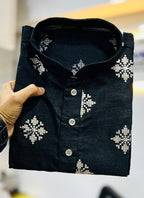 Prazu Fashion Black Silk Copper Sequence Work Kurta | Grocsy