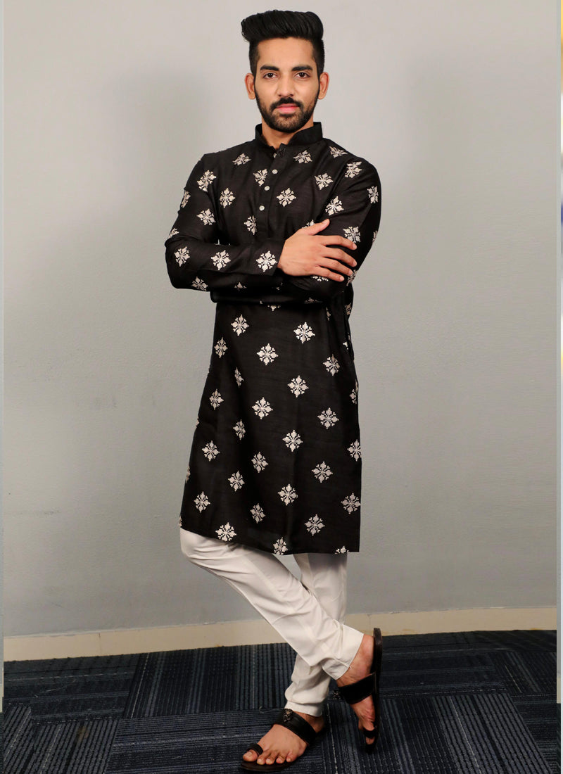 Prazu Fashion Black Silk Copper Sequence Work Kurta | Grocsy