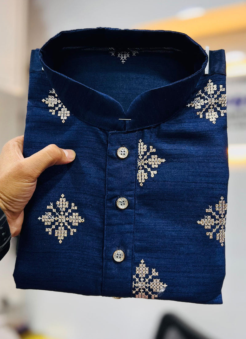 Prazu Fashion Blue Silk Copper Sequence Work Kurta | Grocsy