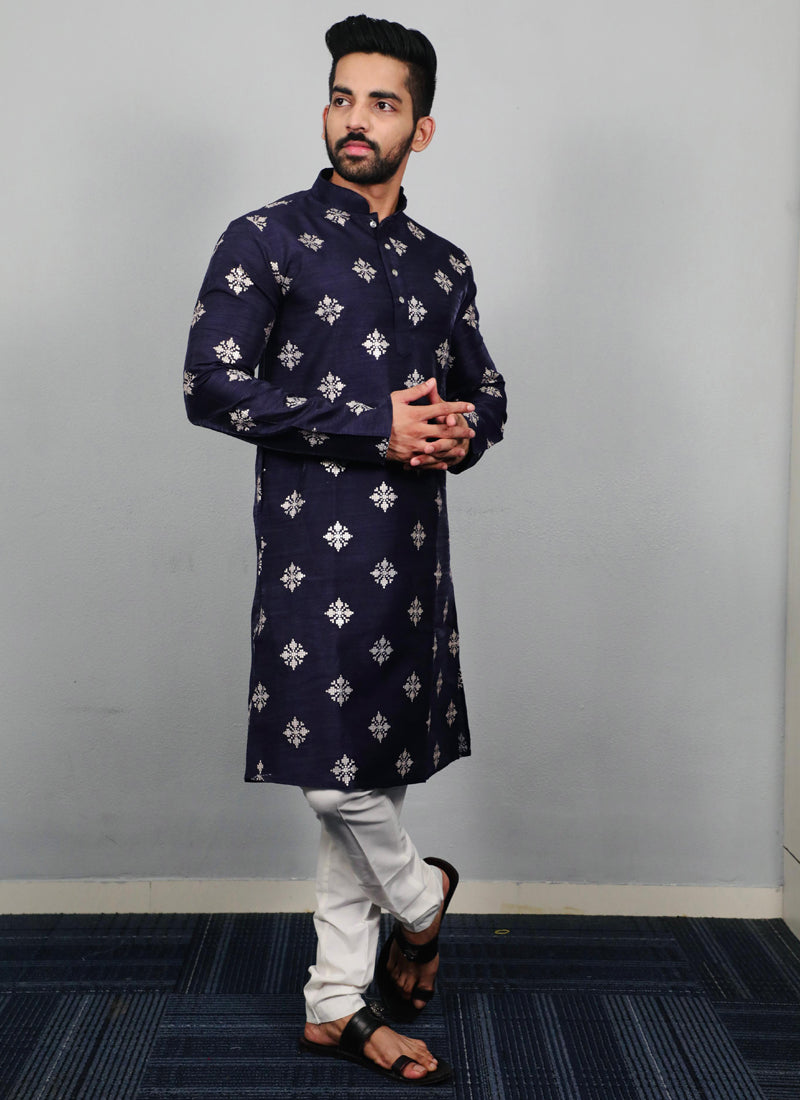Prazu Fashion Blue Silk Copper Sequence Work Kurta | Grocsy