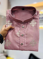 Prazu Fashion Onion Pink Silk Copper Sequence Work Kurta | Grocsy