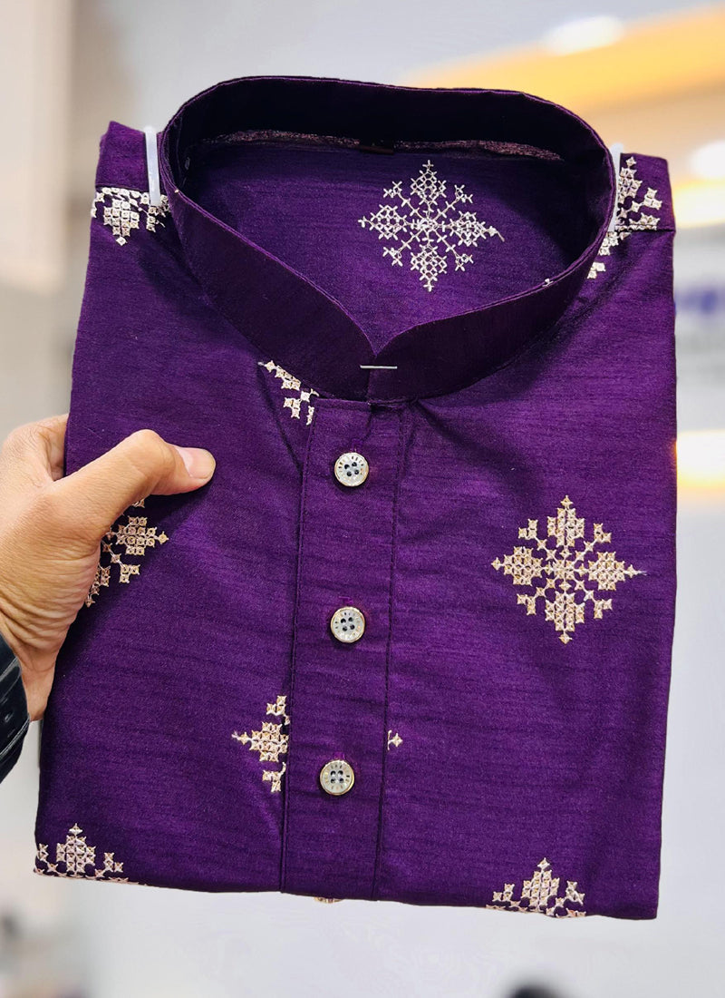 Prazu Fashion Violet Silk Copper Sequence Work Kurta | Grocsy