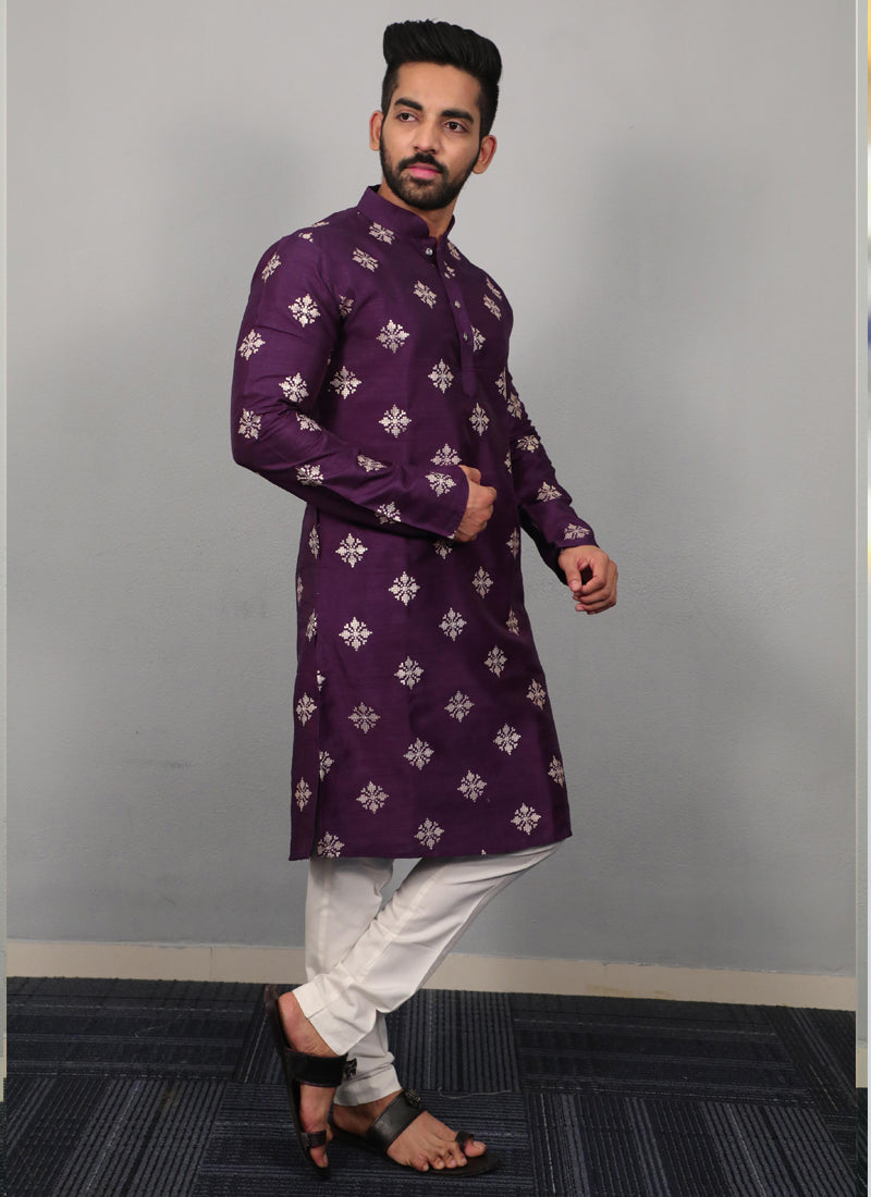 Prazu Fashion Violet Silk Copper Sequence Work Kurta | Grocsy