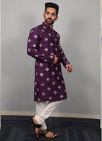 Prazu Fashion Violet Silk Copper Sequence Work Kurta | Grocsy