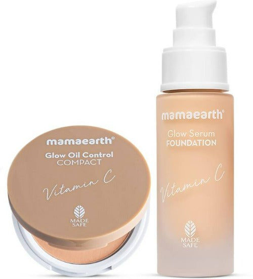 Mamaearth Glow Serum Foundation + Glow Oil Control Compact Combo - Ivory Glow | Grocsy